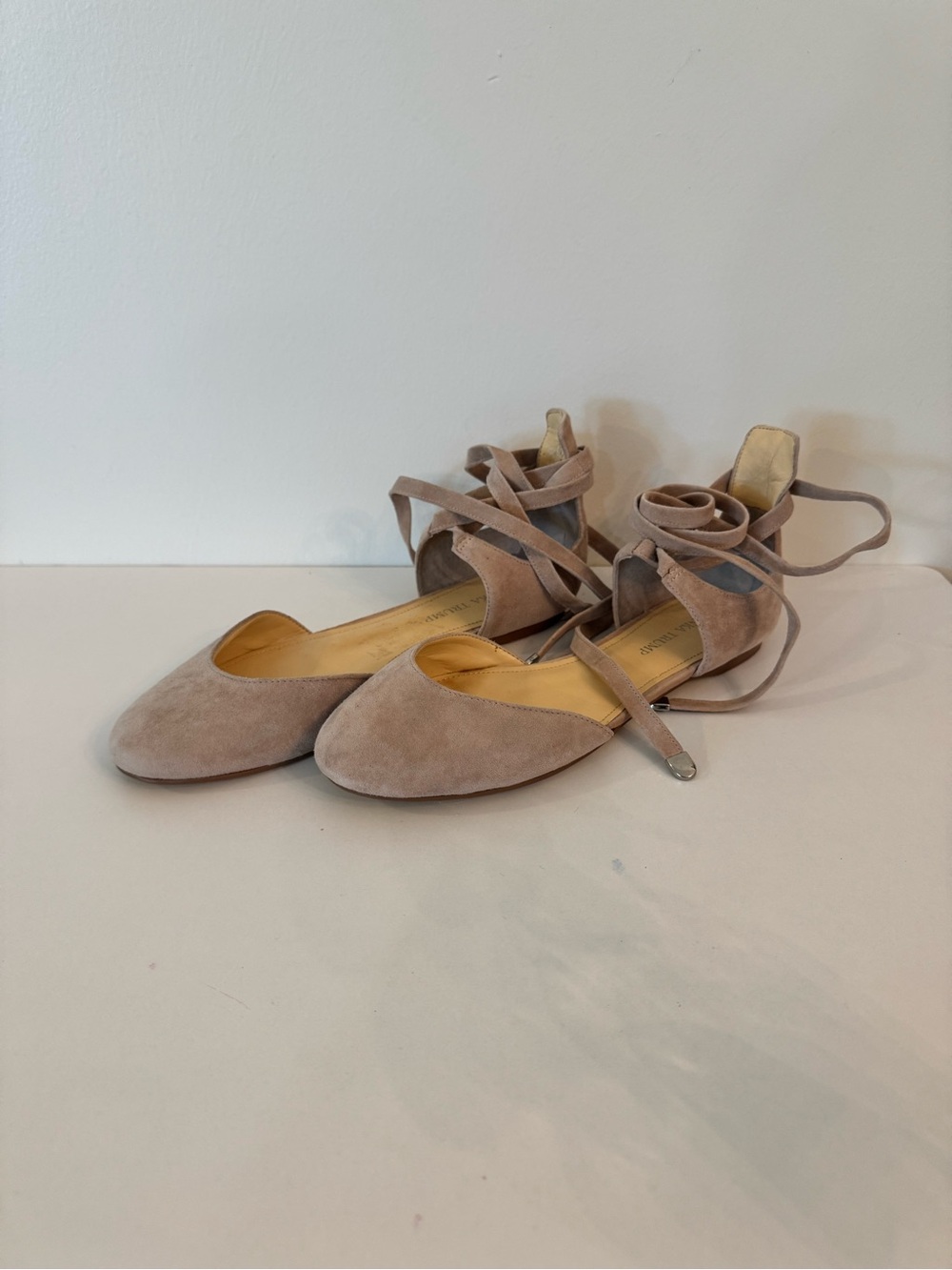 Ivanka Trump Suede Lace-Up Flats in Taupe